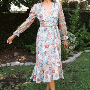 Adelyn Rae Blue Floral Long Sleeve Dress